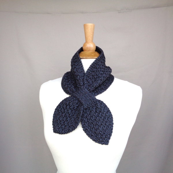 Charcoal Gray Ascot Scarf, Merino Cashmere, Pull Through Scarflette, Neck Warmer, Hand Knit Women's Scarf