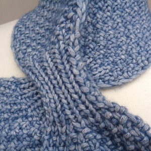 Ascot Scarf, Denim Blue, Neck Warmer Cowl, Hand Knit, Cotton Merino Wool, Pull Through Keyhole Women's Scarf image 3