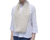 Cream Cowl Scarf with Gold Glitter, Knit, Merino Wool, Infinity/Eternity Loop Scarf