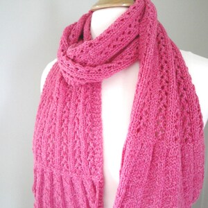 Bright Pink Lace Scarf with Flared Ends, Hand Knit, Wool Silk, Women Teen Girls, Luxury Natural Fiber, Short Knit Scarf image 2
