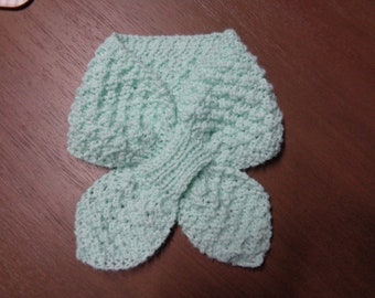 Childs Neck Warmer, Mint Green, Boys or Girls, Hand Knit, Ascot Scarf, Small Bow Scarf, Toddler Kids Cowl Scarf