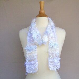 White Art Scarf, Hand Knit Designer Fashion, One of a Kind, Stringy Texture, Wild Scarf, Women & Teen Girls image 7