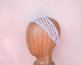 Mesh Crochet Headband, Silver Glitter Metallic, Tie Back, Sheer Open Lace, Turban Headwrap, Edgy Chic Fashion, Teen Girls Women