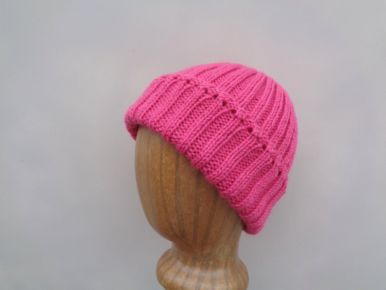 Women's Beanie Hat, Flamingo Pink, Hand Knit, 100% Wool, Watch Cap Style, Tween Teen Girls Warm Cap image 1