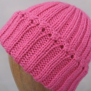 Women's Beanie Hat, Flamingo Pink, Hand Knit, 100% Wool, Watch Cap Style, Tween Teen Girls Warm Cap image 5