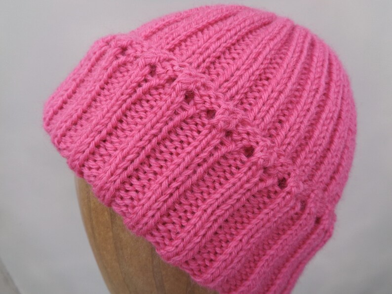 Women's Beanie Hat, Flamingo Pink, Hand Knit, 100% Wool, Watch Cap Style, Tween Teen Girls Warm Cap image 5