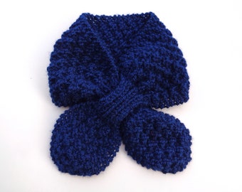 Childs Ascot Scarf, Navy Blue, Hand Knit, Neck Warmer, Small Bow Scarf, Toddler Kids Scarf, Acrylic blend, Cowl Scarf