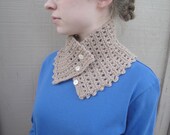 Button Neck Warmer, Cowl Scarf, Tan Brown, Hand Knit, Luxury Natural Fiber, Llama Merino Angora
