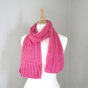 Bright Pink Lace Scarf with Flared Ends, Hand Knit, Wool Silk, Women Teen Girls, Luxury Natural Fiber, Short Knit Scarf image 1