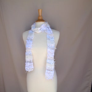 White Art Scarf, Hand Knit Designer Fashion, One of a Kind, Stringy Texture, Wild Scarf, Women & Teen Girls image 4