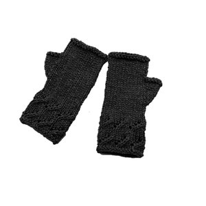 Black Fingerless Gloves, Hand Knit, Wrist Warmer Mitts, wool blend, Women Teen Girls