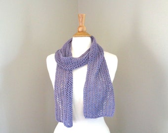 Mesh Lace Scarf, Wisteria Purple, Hand Knit, Cotton Silk, Luxury Blend, Women's Summer Fashion, Teen Girls