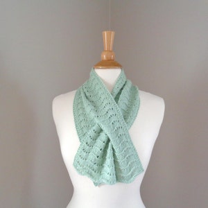 Cashmere Keyhole Scarf, Pistachio Green, Hand Knit Pull Through Scarf, 100% Cashmere, Neck Warmer, Bow Scarflette, Womens Scarf image 2