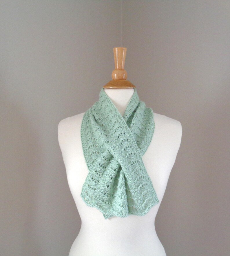 Cashmere Keyhole Scarf, Pistachio Green, Hand Knit Pull Through Scarf, 100% Cashmere, Neck Warmer, Bow Scarflette, Womens Scarf image 2