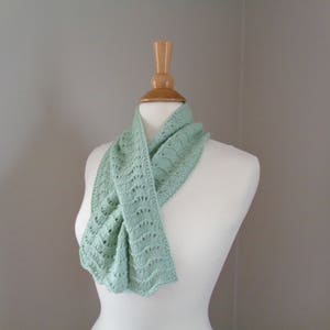 Cashmere Keyhole Scarf, Pistachio Green, Hand Knit Pull Through Scarf, 100% Cashmere, Neck Warmer, Bow Scarflette, Womens Scarf image 6