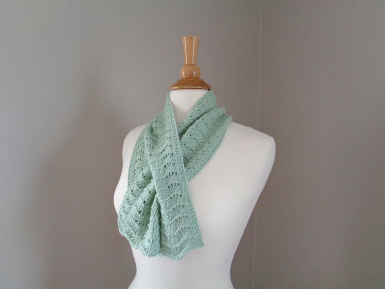 Cashmere Keyhole Scarf, Pistachio Green, Hand Knit Pull Through Scarf, 100% Cashmere, Neck Warmer, Bow Scarflette, Womens Scarf image 6