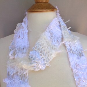 White Art Scarf, Hand Knit Designer Fashion, One of a Kind, Stringy Texture, Wild Scarf, Women & Teen Girls image 3