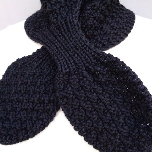 Black Ascot Scarf, Neck Warmer, Hand Knit Merino Cashmere, Elegant Refined Chic Office Style, Women's Neck Scarf image 6