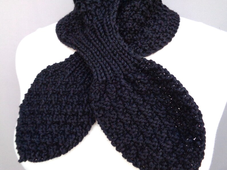 Black Ascot Scarf, Neck Warmer, Hand Knit Merino Cashmere, Elegant Refined Chic Office Style, Women's Neck Scarf image 6