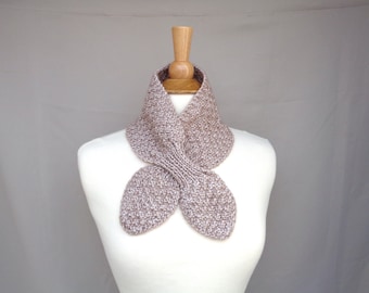 Ascot-Schal, beigebraun, Halswärmer, handgestrickt, Baumwoll-Merinowolle, Damenschal mit Schlüssellochausschnitt