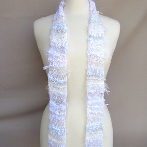 White Art Scarf, Hand Knit Designer Fashion, One of a Kind, Stringy Texture, Wild Scarf, Women & Teen Girls image 8