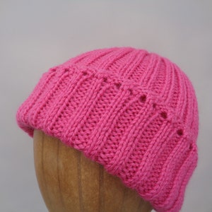 Women's Beanie Hat, Flamingo Pink, Hand Knit, 100% Wool, Watch Cap Style, Tween Teen Girls Warm Cap image 3