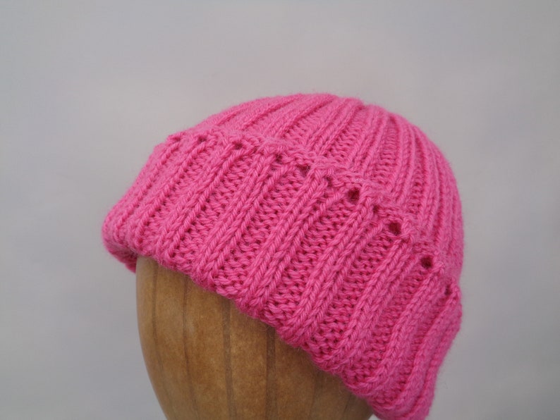 Women's Beanie Hat, Flamingo Pink, Hand Knit, 100% Wool, Watch Cap Style, Tween Teen Girls Warm Cap image 3
