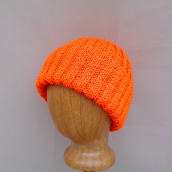 Bonnet orange fluo, tricoté à la main, mélange de laine, adolescents hommes femmes, Watch Cap Beanie, Hunter Safety Jogger Biker