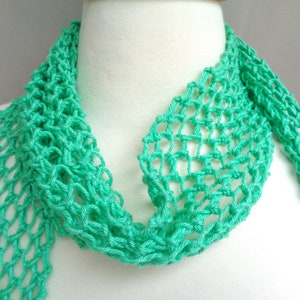 Skinny Lariat Scarf, Aqua Green Glitter, Summer Fashion, Mesh Lace, Hand Knit, Cotton Blend, Thin Knit Scarf, Women Teen Girls image 2