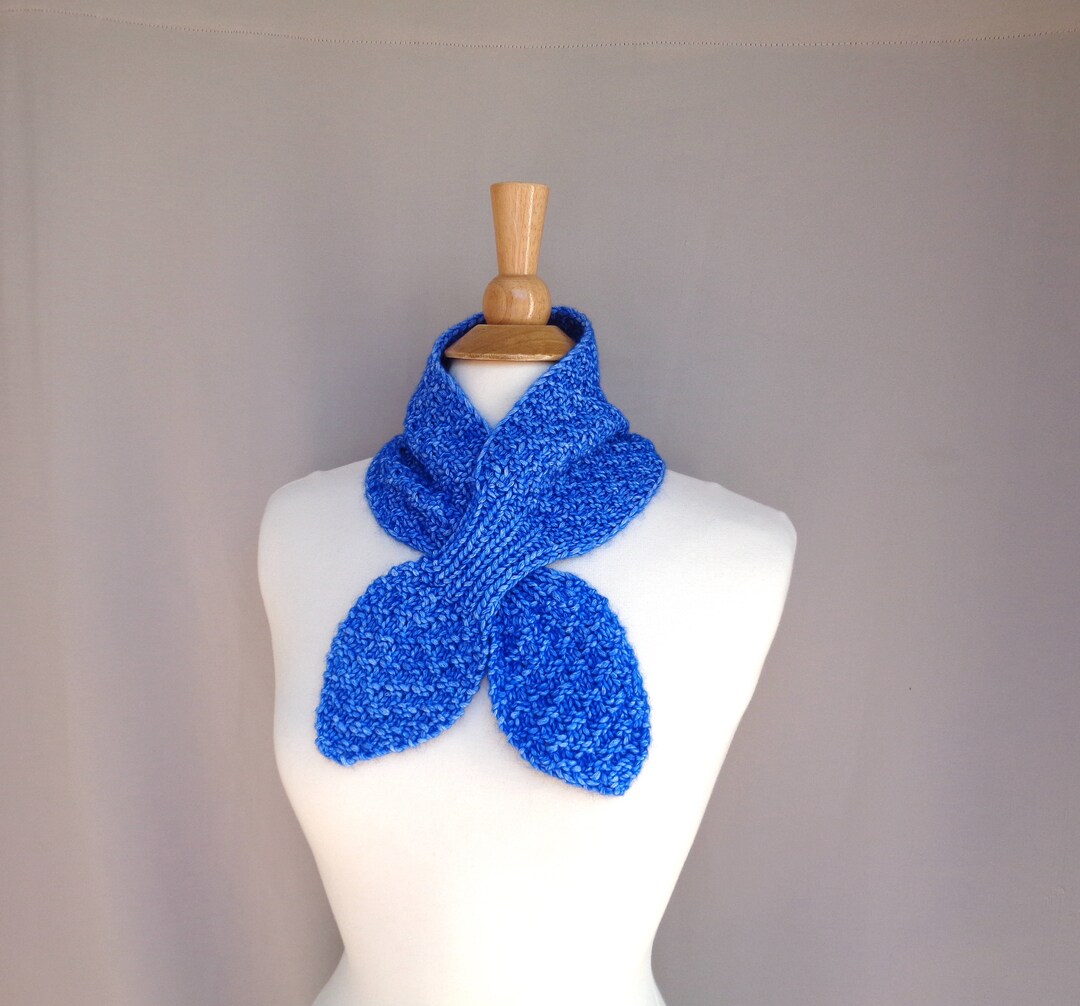 Ascot Scarf Bright Blue Neck Warmer Cowl Hand Knit Cotton - Etsy