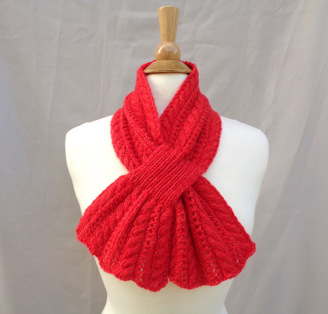 Bright Red Keyhole Scarf Cable Design Hand Knit 100% - Etsy