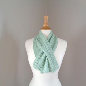 Cashmere Keyhole Scarf, Pistachio Green, Hand Knit Pull Through Scarf, 100% Cashmere, Neck Warmer, Bow Scarflette, Womens Scarf image 3