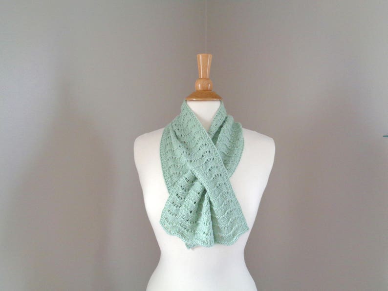 Cashmere Keyhole Scarf, Pistachio Green, Hand Knit Pull Through Scarf, 100% Cashmere, Neck Warmer, Bow Scarflette, Womens Scarf image 3