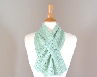 Cashmere Keyhole Scarf, Pistachio Green, Hand Knit Pull Through Scarf, 100% Cashmere, Neck Warmer, Bow Scarflette, Womens Scarf