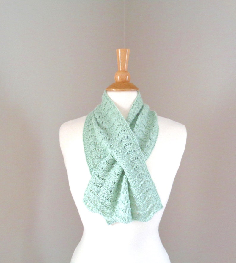Cashmere Keyhole Scarf, Pistachio Green, Hand Knit Pull Through Scarf, 100% Cashmere, Neck Warmer, Bow Scarflette, Womens Scarf image 1