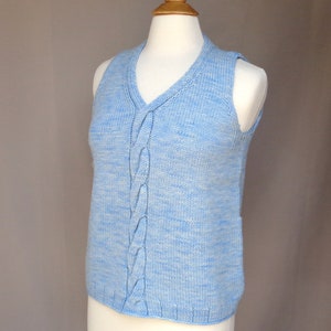 Pullover Sweater with Cable Design, Sleeveless Sweater Vest, Hand Dyed Blue Merino Wool, Hand Knit, Fall Winter Layer image 2