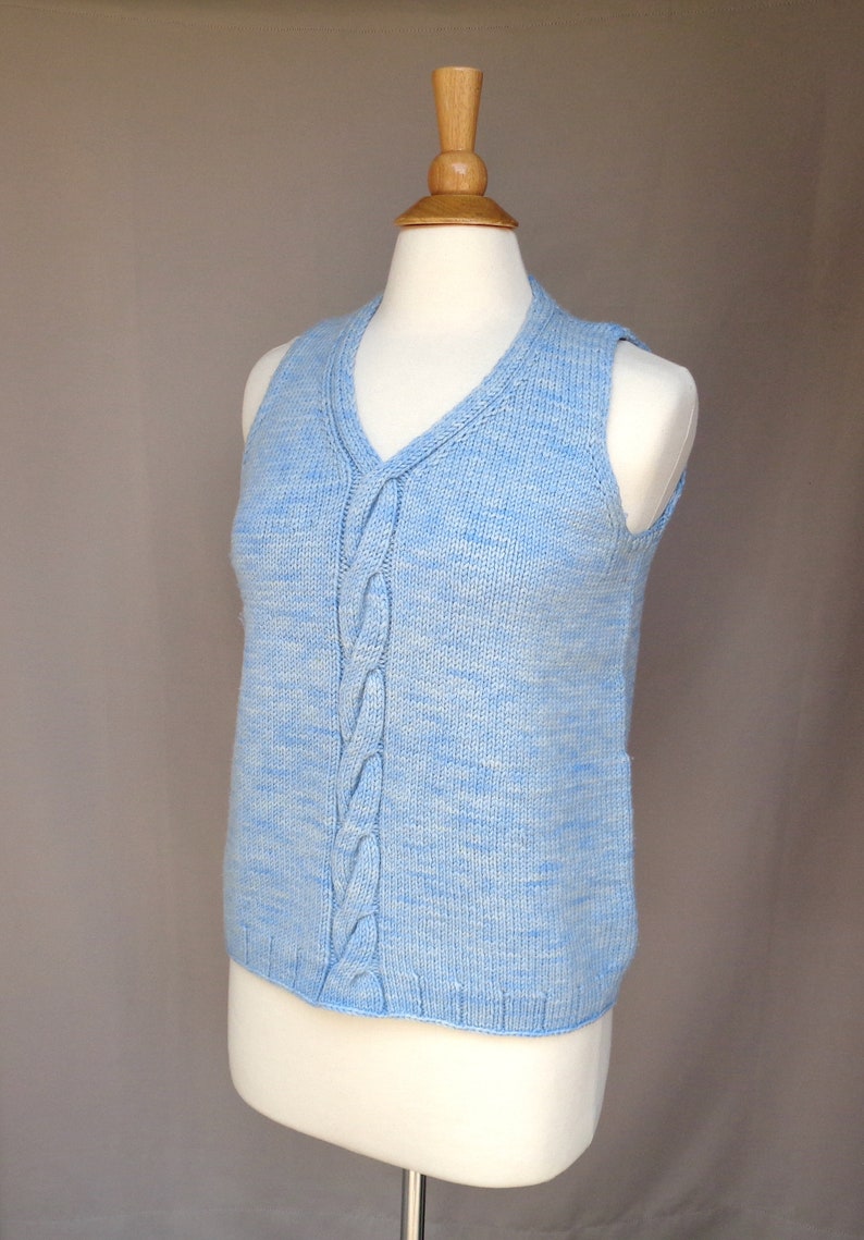 Pullover Sweater with Cable Design, Sleeveless Sweater Vest, Hand Dyed Blue Merino Wool, Hand Knit, Fall Winter Layer image 2