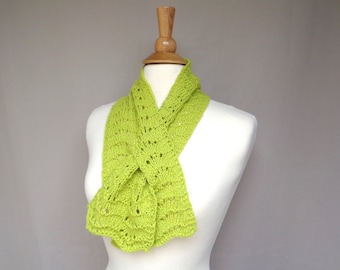 FLAWED Chartreuse Green Keyhole Scarf, Cashmere Merino Wool, Hand Knit Neck Scarf, Women's Neck Warmer, Pull Through Style