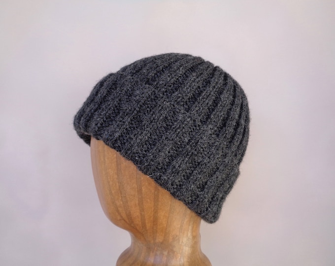 Charcoal Gray Hat Wool Blend Dark Gray Hand Knit Men & Etsy