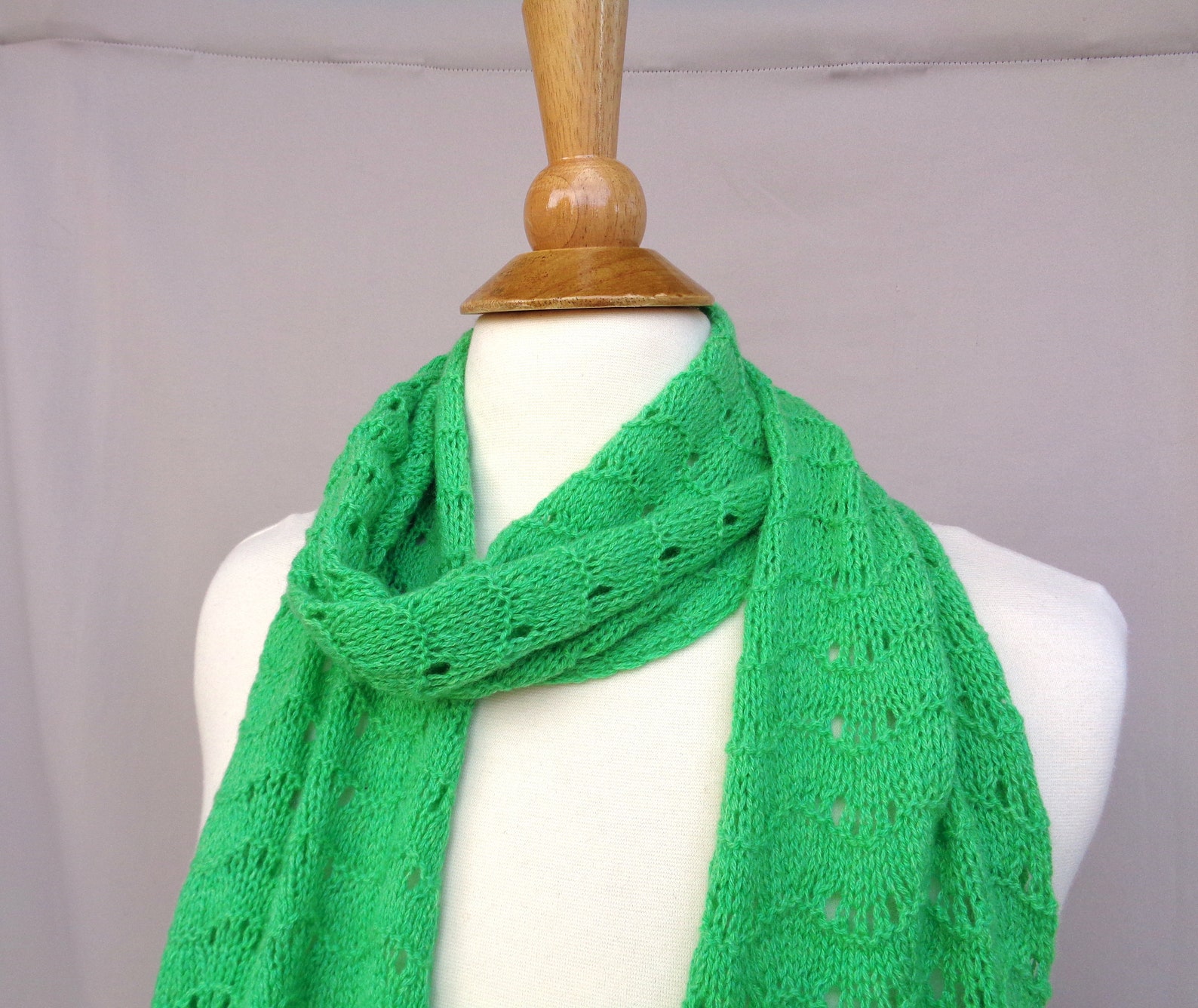 Hand Knit Cashmere Scarf Kelly Green Extra Long Lace Lacy Etsy