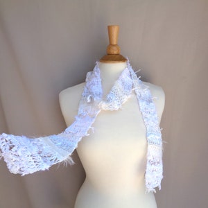 White Art Scarf, Hand Knit Designer Fashion, One of a Kind, Stringy Texture, Wild Scarf, Women & Teen Girls image 1