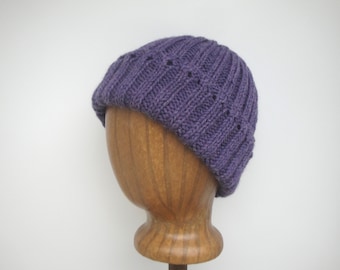 Women's Knit Hat, Wisteria Purple, Pure Wool, Watch Cap Beanie, Teen Girls Warm Cap