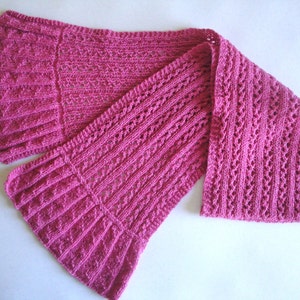 Bright Pink Lace Scarf with Flared Ends, Hand Knit, Wool Silk, Women Teen Girls, Luxury Natural Fiber, Short Knit Scarf image 5