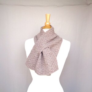 Alpaca Wool Keyhole Scarf, Pull Through Neck Scarf, Natural Brown, Hand Knit, Men or Women, Warm Winter Short Scarf