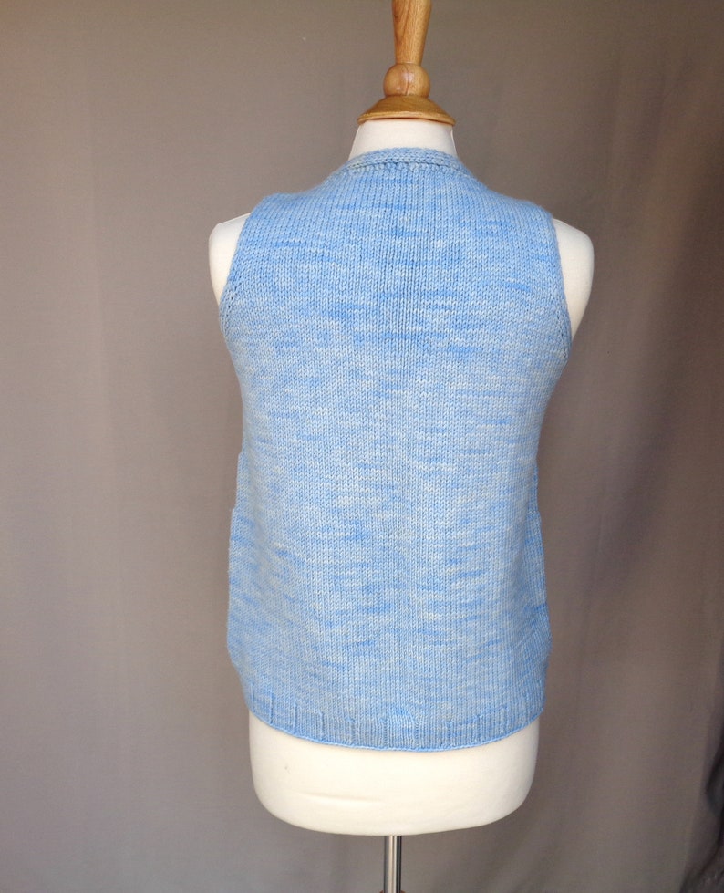 Pullover Sweater with Cable Design, Sleeveless Sweater Vest, Hand Dyed Blue Merino Wool, Hand Knit, Fall Winter Layer image 6