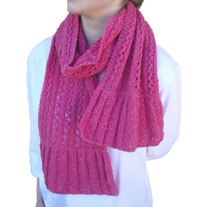 Bright Pink Lace Scarf with Flared Ends, Hand Knit, Wool Silk, Women Teen Girls, Luxury Natural Fiber, Short Knit Scarf image 3