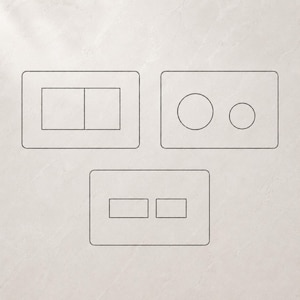 May include: Three rectangular wall plates with thin black outlines. The top left plate features two square switches. The top right plate contains two circular buttons of different sizes. The bottom plate displays two small horizontal rectangular buttons.