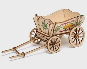 Bułgarski WÓZEK NA OSIOŁKI MINI Rustykalny, drewniany, ręcznie robiony - 19/6,5/6,5 cm, model zatrzaskowy