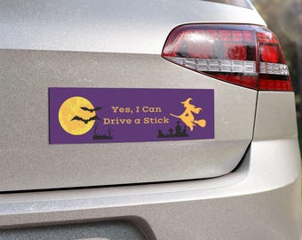 Sí, puedo conducir un coche de palanca / Imán de bruja de Halloween con diseño de luna