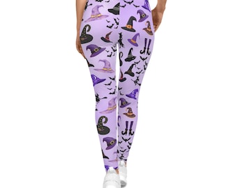 Leggings con estampado de sombrero de bruja / Estampado morado de bruja para Halloween